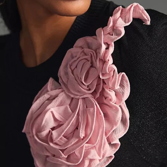 Anthropologie Maeve  Black  Floral Applique Sweater - Picture 6 of 7